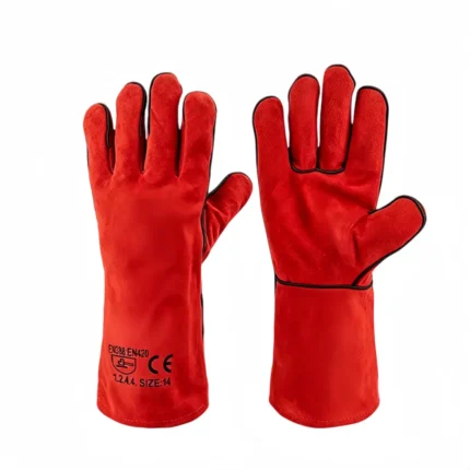 Long Gauntlet Red Cow Split Leather Welding Gloves