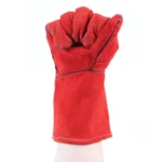 Long Gauntlet Red Cow Split Leather Welding Gloves - Image 3