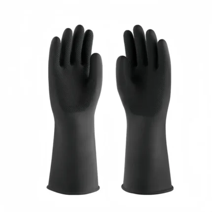 Diamond Textured Anti-Slip Black Latex Chemical Resistant Gloves (2)